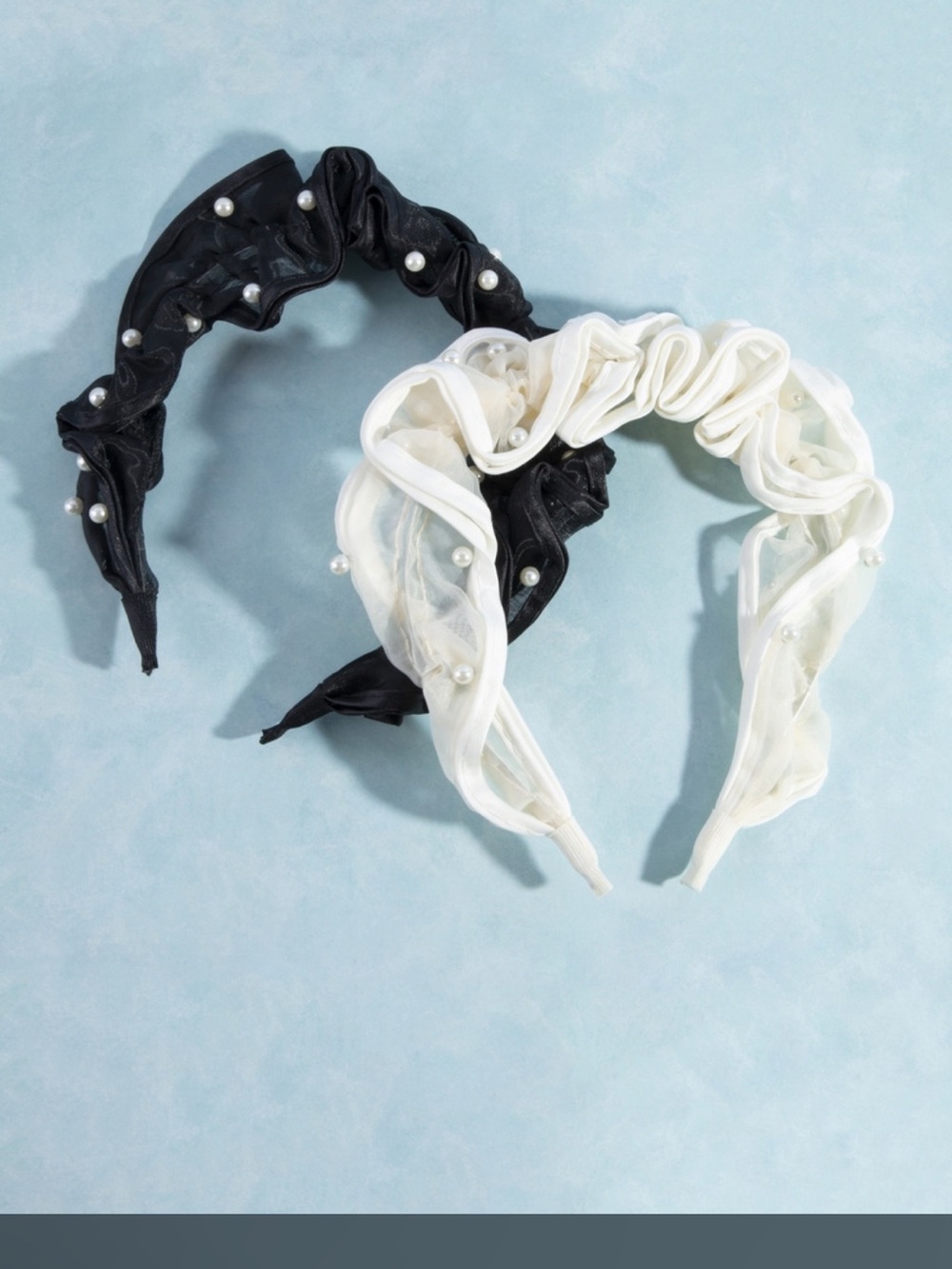 Shimmer Ruffle Pearl Stud Wide Headband Set Black & White NWT